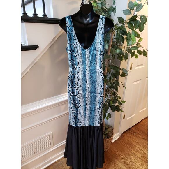 Good Time Long Maxi Dress Womens S Multi Snakeskin Print Scoop Neck Peplum Hem S - Picture 3 of 12